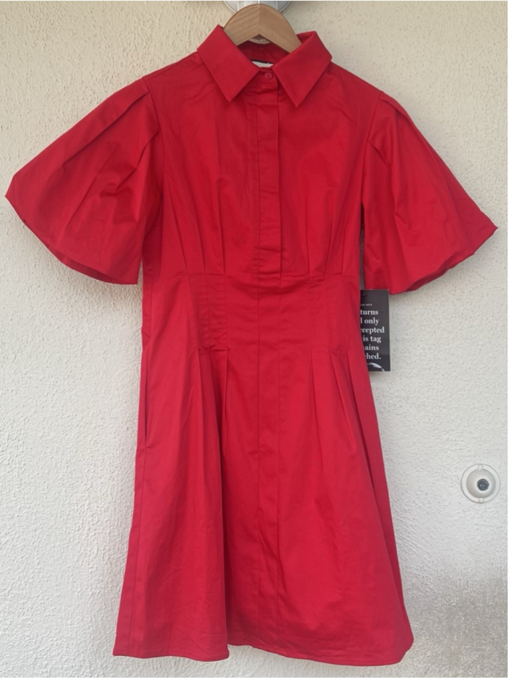 Tuckernuck Red Mini Delaney Dress Women’s 2XS Puff Sleeve A-line Pockets Collar - Picture 7 of 11